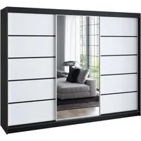 A&J MöbelLand GmbH Schiebetürenschrank VILUNO mit 4 Schubladen und Spiegel (nur für kurze Zeit! TOP ANGEBOT! Geräumiger Schrank mit einer Breite von 200 cm und Spiegel, ideal zur Aufbewahrung von Kleidung und Accessoires. 4 Schubladen und viel Staura