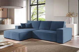 Ecksofa Schlafsofa LEVIO Stoff ARAGON Dunkelblau Ottomane Links