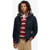 Superdry Kapuzensweatjacke Borg Lined Ziphood aus Baumwolle und Polyester, Slim Fit, mit Rippbündchen, hüftlang