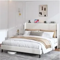 REDOM Polsterbett mit gepolstertem Kopfteil Beige+Cream (für Erwachsene, Kinder und Jugendlich, 1-tlg., 180*200)