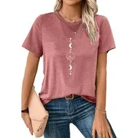 PYLIKE Rundhalsshirt Damen Casual Kurzarmshirt mit Druck bequemes t shirt Bequem für Freizeit und Büro,Strandurlaub