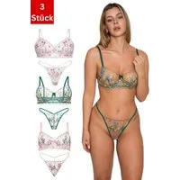 Elegant Love Set: Bügel-BH Dessous-Set aus Stickerei-Spitze – Sexy BH-Set, Reizwäsche (Packung, 3-tlg., 3er-Pack) Damenunterwäsche mit Tanga – Lingerie-Set