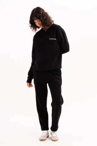 JUSTEVER Relaxed Fit, hochgeschnittene, fleecegefütterte schwarze Damen-Trainingshose - Echo