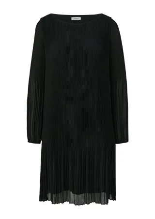 s.Oliver BLACK LABEL - Plissiertes Chiffonkleid mit Puffärmeln schwarz - Gr. - 34