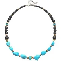 KARMA Kette ohne Anhänger Halskette Türkis Schwarz Surfer Style Herren (Geschenk für Ihn Surferkette, Herrenhalskette modern), Naturstein Kette Herrenschmuck Männer