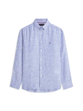 Tommy Hilfiger - Regular Fit Streifen-Hemd aus reinem Leinen blau - Gr. - M