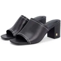 Tommy Hilfiger TH BLOCK HEEL MULE LTH Pantolette Sommerschuh, Businessschuh mit weicher Bandage