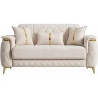 Villa Möbel Sofa Pasadena, 2-Sitzer 1 Teile, Beige 2er Sofa Schlaffunktion durch aufklappbare Sitzfläche