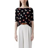 Lauren Ralph Lauren Blusentop U-Boot Ausschnitt Bluse Floral Print Shirt Slim Fit mit seitlichen Schlitzen, tailliert und hüftlang