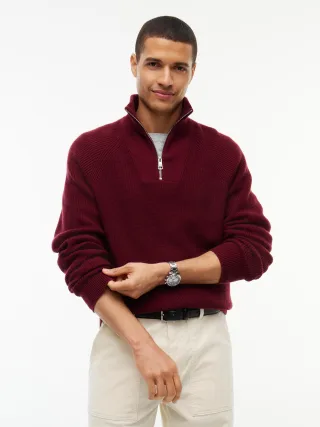 FISHERMAN RIB ZIP MOCK Burgundy - Gr. - L
