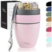 Milu Müslibox Müslibecher to go, isolierter Edelstahl Joghurtbecher für Müsli, rosa