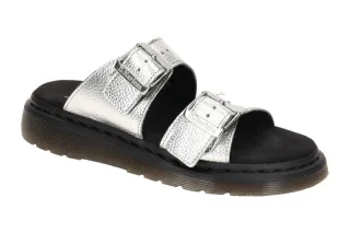 Dr. Martens Damen Pantoletten Josef 41776020 Silber Metallic Plateau Fu?bett