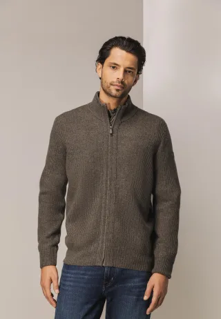 State of Art - Cardigan aus einem Lammwolle-Mix braun uni - Gr. - XL