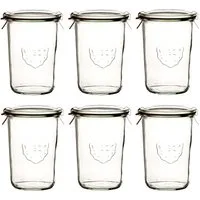 WECK Vorratsglas 6x WECK-Sturzglas 850ml (3/4 Liter) mit Gummiring, Glas, (Set, 6-tlg., 6 Gläser, 6 Klammern, 6 Dichtringe, 6 Glasdeckel), 6 Einweckgläser 850ml inkl. Dichtringen, Klammern & Glas-Deckeln