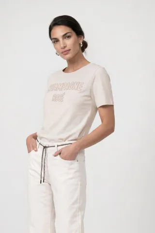 monari - T-Shirt mit Strassschriftzug pearly - Gr. - 38