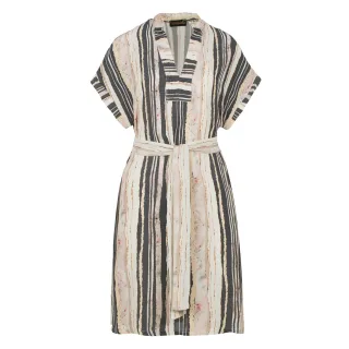 Ärmelloses Kleid mit Streifendruck und Seitenschlitzen