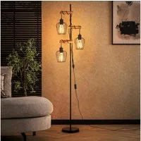 Nettlife Stehlampe Wohnzimmer Holz E27 Stehleuchte Vintage Schwarz Metall 152cm, mit Kippschalter, LED wechselbar, für Wohnzimmer, Schlafzimmer, Arbeitszimmer, Esszimmer