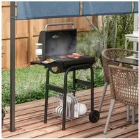 Outsunny Holzkohlegrill mit Regalen, tragbarer BBQ-Wagen-Räucherofen mit Rädern, Deckel, Kohlegrill, Grillwagen, für Garten, Terrasse, Balkon, Dachterrasse, schwarz