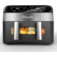 oyajia Heißluftfritteuse Airfryer GSE041T Flexible Basket mit Sichtfenster & Sync-Funktion, zwei Körbe mit 10L, 2600,00 W, 12 Kochfunktionen, Auftauen, Erwärmen, LED TouchScreen