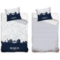 MTOnlinehandel Bettwäsche Berlin Skyline 135x200 + 80x80 cm, 100 % Baumwolle, Renforcé, 2 teilig, coole Bettwäsche Berlin für Kinder, Teenager & Erwachsene