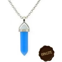 M-Punkt24 Kette mit Anhänger Halskette Opalite (Opalite Halskette Damen & Herren Edelstahl 45cm, TOP-DEAL, Geschenk im Beutel-Etui), Set mit Halskette, zu Kleid, Shirt,Jeans, Sneaker