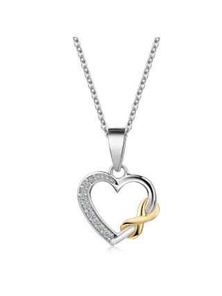 Zeeme Basic Anhänger mit Kette 925/- Sterling Silber zweifarbig Herz Zirkonia