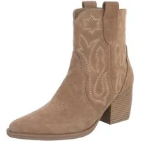 Ital-Design Damen Westernstiefel Echtleder mit Blockabsatz Westernstiefelette (92002328) Blockabsatz Stiefeletten in Hellbraun