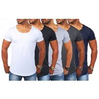 Young & Rich T-Shirt Herren Uni Basic rundhals Ausschnitt vintage Look Unterziehshirt 1702 Rundhalsauschnitt unifarben kurzarm slim fit