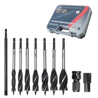 RUITOOL Hex Shank Wood Drill Bit Set 8 Pieces High Speed Steel Spiral Auger Drill Bits for Precise Woodworking Hole Enla