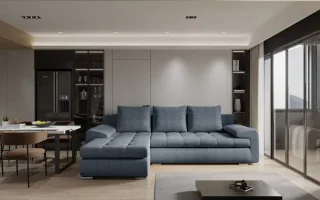 Ecksofa Sofa HECKTOR mit Schlaffunktion Stoff Abriamo Blau Ottomane Links
