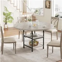 GarveeMore Esstisch mit Holzplatte und Metallbeinen für 4-6 Personen,119cm, Küchentisch mit 2 Ablageflächen und für Esszimmer,Küche,Wohnzimmer
