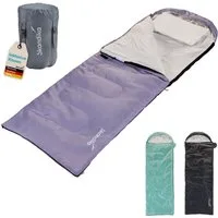 Skandika Schlafsack Schlafsack Rechteckiger Skye, 3 Jahreszeiten, Innentasche mit Klett (Packsack mit Kompressionsbändern und Schutzhaube), mit Kissen, koppelbar, 220 x 75 cm, 250g/m² Mikrofaserfüllung