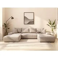 WERK2 Wohnlandschaft Amalfi, B/T: 348/188 cm, in Cord mit Schlaffunktion & Bettkasten, modernes XXL Design, U-Form