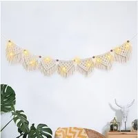TUWENA Wandteppich Boho Deko Makramee Wandbehang, Tapisserie Fransen Mit LED Lichterkette, Für Wohnzimmer/Schlafzimmer/Balkon