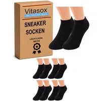 Vitasox Sneakersocken für Herren, in Übergröße - sommerliche XL Socken ohne spürbare Naht (4-Paar) in schwarz - leicht und weich für sommerliche Tage