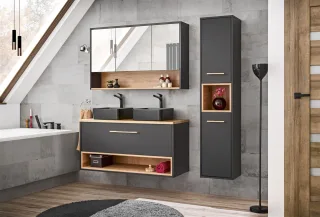 Badmöbel Set 6-tlg BURBON in Graphit inkl. 2 x Aufsatzwaschtisch