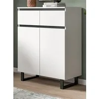 Inn.Furn Kommode Gelia (Hochkommode in mattem Weiß mit schwarz, 80 x 99 cm), mit Vollauszug und Soft-Close