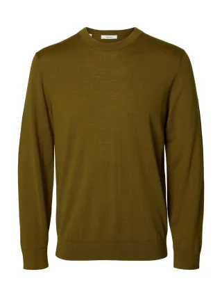 selected men - SLMTRAY LS KNIT REG MERINO CREW NOOS Fir Green - Gr. - M