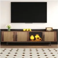 STILVORA Lowboard 200cm Moderner TV-Schrank in wohnzimmer mit LED-Lichtleiste,Holz (Fernsehtisch,TV-Board,TV-Ständer, Wohnzimmermöbel, 1 St., drei Türen), TV-Möbel mit LED-Lichtleiste und Tür aus gehärtetem Glas