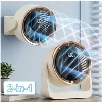 MOPUEA Tischventilator 2-in-1 Tisch- und Wandventilator 90°klappbarer Ventilator 5 Windstufen, Turbinen Umluftventilator Kabellos Mit LED Display Nachtlicht USB C