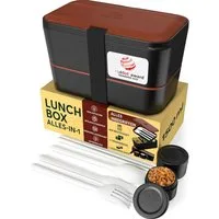 UMAMI Lunchbox Bento für Erwachsene mit Besteck und 2 Saucenbehältern, (Inkl. Zubehör Brotdose mit Fächern für Meal Prep), als Brotdosen für Salat, Snack Bento Box, Auslaufsichere Brotdose