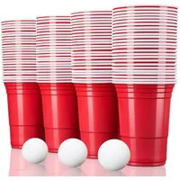 TRESKO Becher Beer Pong wiederverwendbar Partybecher 473ml - 16oz, 50-tlg., Bierpong, Red Cups extra stark Plastikbecher Rot