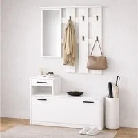 OTTO home Garderoben-Set Luna Kommode mit 1 Klappe + 1 Schubkasten, Paneel mit Spiegel 6 Haken, (2-St), Kompaktes Garderoben-Set für ein stilvolles und ordentliches Zuhause