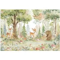Wallarena Fototapete Wald Tiere - Mehrfarbig - Kinder - Vlies - Schlafzimmer, glatt, (7 St), 350x250cm