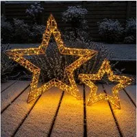 Online-Fuchs LED Dekolicht 2er Set LED Weihnachtssterne mit Folieneffekt - Outdoor geeignet, LED-Lichterkette mit Funkeleffekt möglich, warmweiß beleuchtet, Leuchtsterne mit 6-Stunden Timer - Weihnachtsdeko