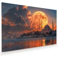 Primedeco Glasbild Wandbild Mond über Istanbul mit Aufhängung, Städte & Architektur (21 verschiedene Größen, 1 St), Elegante Aufhängung
