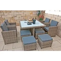 Ragnarök Möbel-Design Garten-Essgruppe Esstisch Set Heimdall 4+4, (Set, Polyrattan, Alu, Würfelsystem), Rückenlehnen sind klappbar