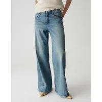 OPUS PANTS Palazzohose MELLY COOLEST aus BCI Cotton Mix Mid Rise Palazzo Fit, Long, leichte Used-Effekte