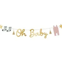 partydeco Girlande, Oh Baby Girlande Banner aus Papier mit Quasten 2,5m gold Farbmix