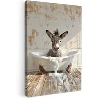 OneMillionCanvasses® Leinwandbild Esel - Tiere - Badewanne - Schaumstoff, Fotodruck (1 St), Badezimmer Deko, Bilder WC, Toilette Wanddeko 20x30 cm